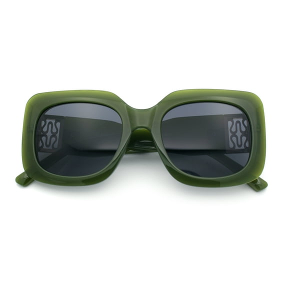 Womens Mod Thick Plastic Rectangle Designer Fashion Butterfly Sunglasses Green - Black