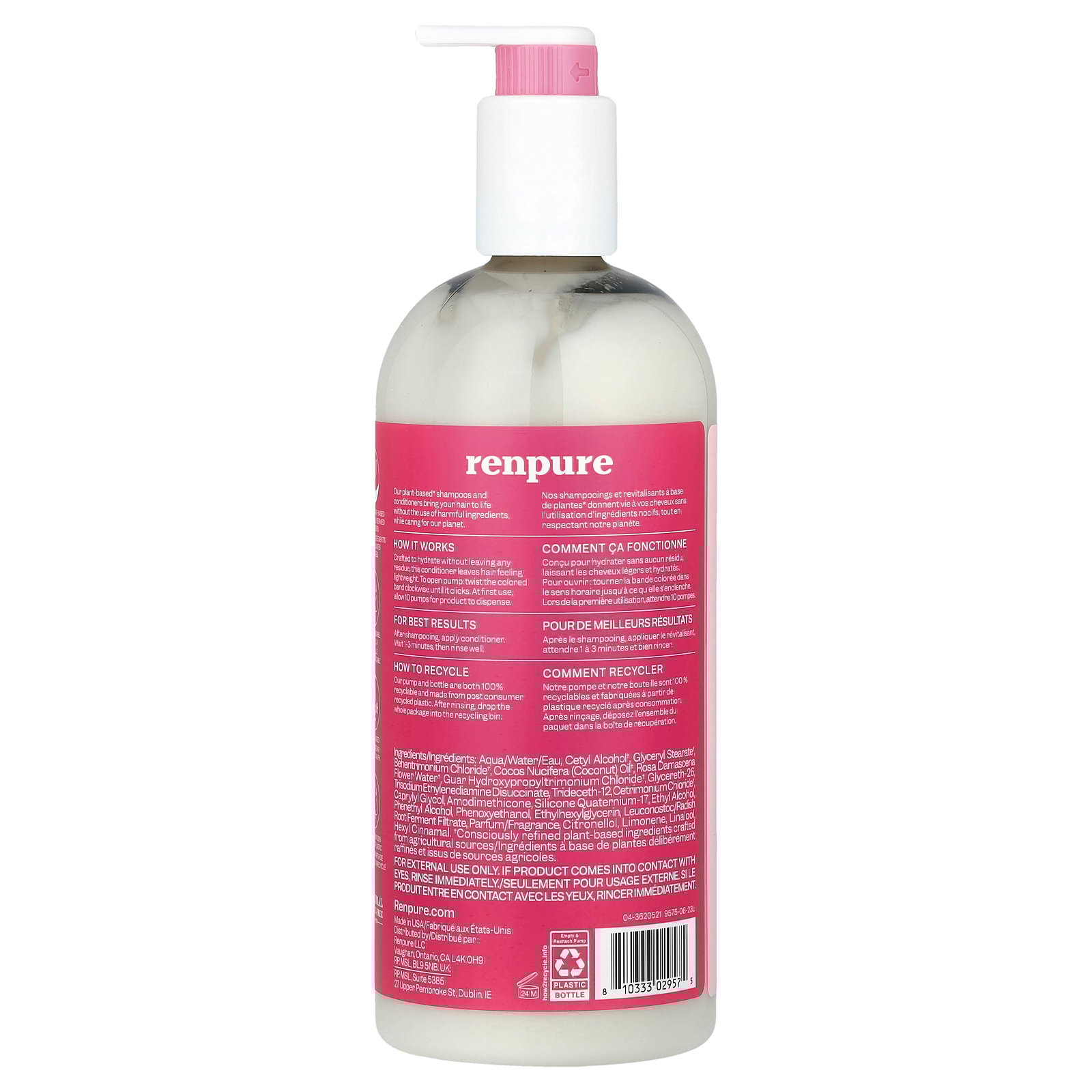 thumbnail image 4 of Renpure Plant-Based Conditioner, Rose Water, 24 fl oz (710 ml), 4 of 4