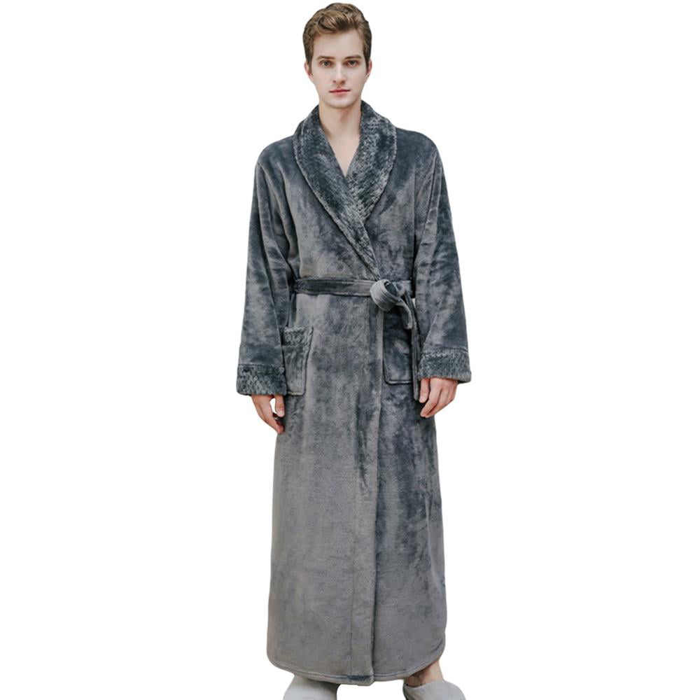 2X-Large, Gray Mens Winter Plush Spa Bathrobe Plus Size Winter Full Length Thicken Shawl Kimono Bath Robe Sleepwear S-5XL 