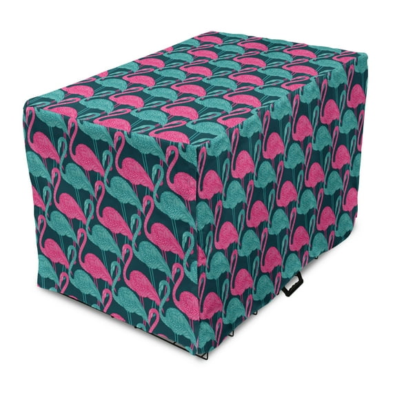 Flamingo Dog Crate Cover, Animal Print with Repetitive Bicolour Design Exotic Birds, Easy to Use Pet Kennel Cover Small Dogs Puppies Kittens, 7 Sizes, Dark Teal Pink, by Ambesonne