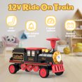thumbnail image 3 of TOKTOO 12V Powered Ride on Toy Train for Kids, Ride on Train Locomotive & Train Carriage W/ Rubber Wheels, Storage Box-Red, 3 of 12