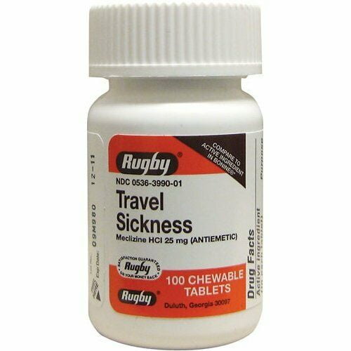 Rugby Meclizine Helps Prevent & Treat Motion Sickness 25mg, 100 Chewable Tablets, 2 Pack