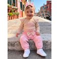 thumbnail image 5 of Cjfdfy Newborn Baby Girl Fall Winter Outfits New To The Crew Letter Embroidery Ruffle Long Sleeve Ribbed Romper Bow Pants Headband Infant Cute Bow Fall Winter Outfits, 5 of 9