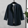 thumbnail image 2 of FRSASU Button Down Shirt for Men 3/4 Sleeve Casual Tops Solid Color Pocket Stand-up Collar Blouse Shirt Navy XXL, 2 of 4