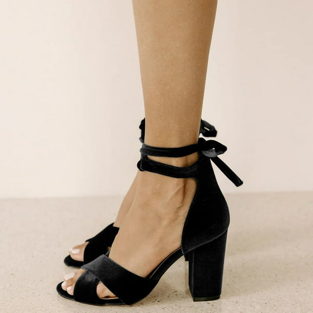 XYD Women Open Round Toe High Chunky Heel Sandals Ankle Strap Lace