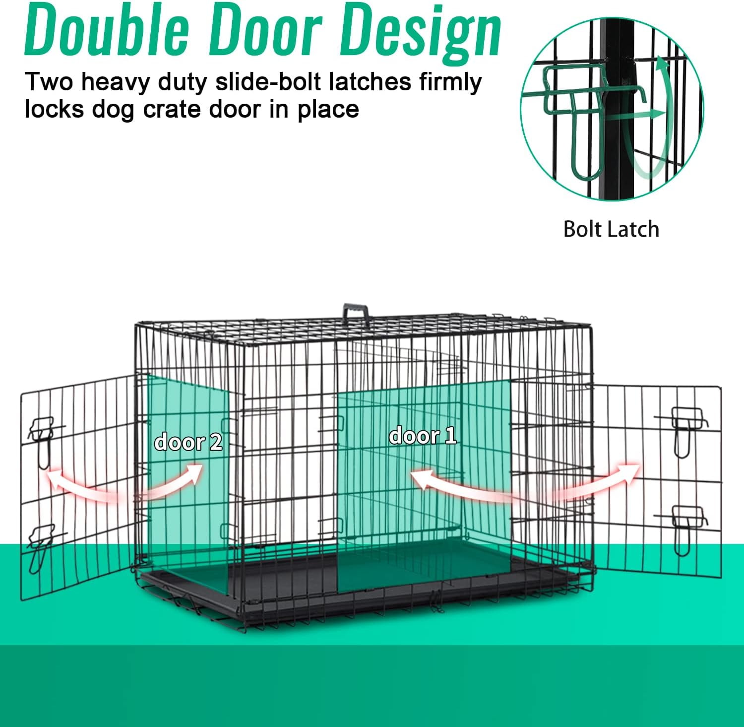 42 Inch Dog Crate for Large Dogs Folding Metal Wire Pet Cage Double Door with Divider Panel Indoor Outdoor Kennel Leak Proof Plastic Tray Black