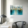 thumbnail image 3 of GOSMITH Teal Abstract Cityscape Canvas Wall Art Modern Skyline Gold Painting Blue Grey Textured Large Size 20x16in Turquoise Artwork Framed for Living Room Bedroom Bathroom Home, 3 of 4