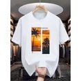 thumbnail image 2 of Camiseta cómoda y transpirable con estampado de letras y patrones de atardecer para hombre, nueva camiseta informal de cuello redondo y manga corta para primavera, verano, vacaciones y ocio., 2 of 6