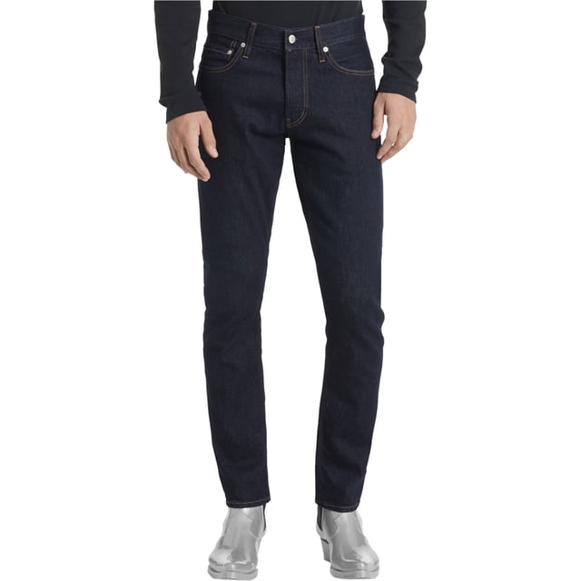 Calvin Klein Mens Logo Slim Fit Jeans, Blue, 30W x 32L