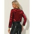 thumbnail image 4 of Unique Bargains Women's Open Front Sparkly Sequin Shrug Cropped Jacket XL Red, 4 of 5