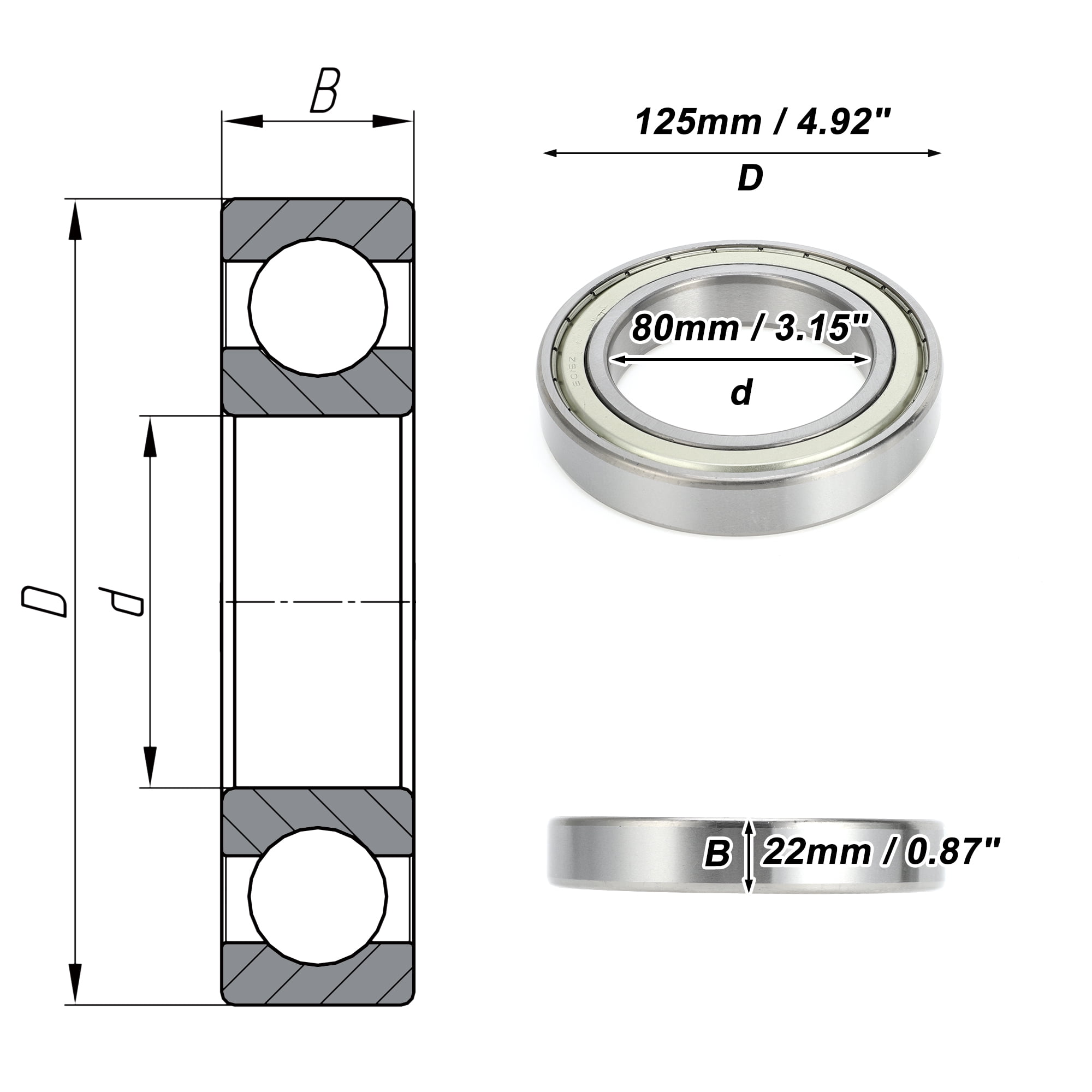 6016ZZ Deep Groove Ball Bearings 80x125x22mm 1 Pc Lubricated Bearings Scooter Skateboard Wheel