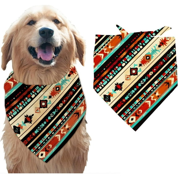 1 Pc Pet Dog Bandana Western Tribal Pattern Cotton Triangle Pet's Bandana Washable Scarf Bibs Ethnic Pattern Accessories Chief Dog Photo Props for Large Dogs and Pets 15.4''x21.7''x30.7'' Colorful