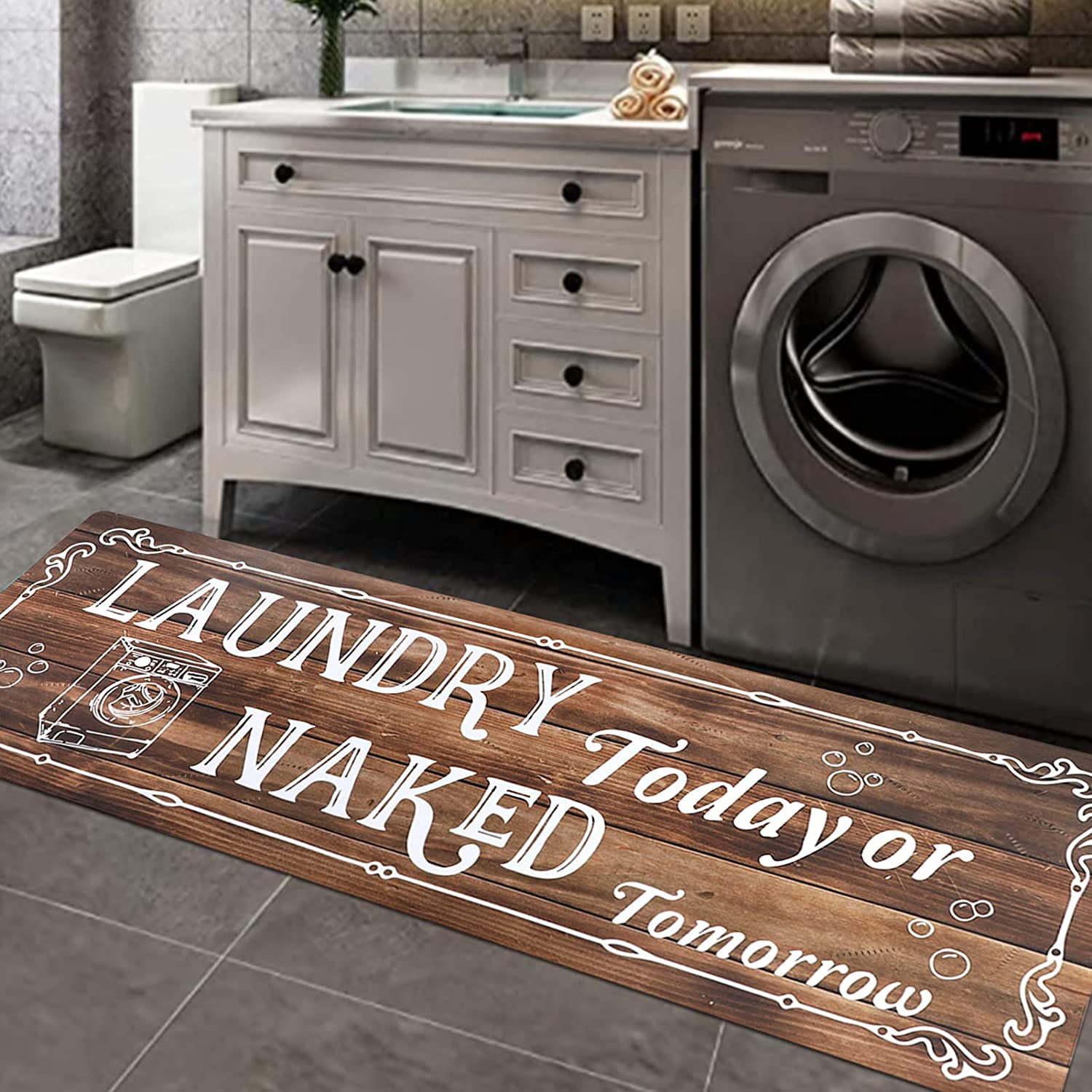 Farmhouse Laundry Room Rug NonSlip Laundry Floor Mat Durable Entrance