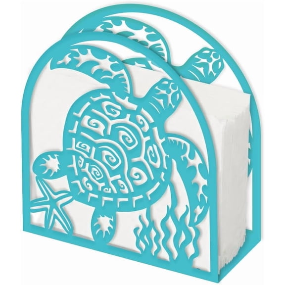 Sea Turtle Napkin Holder for Tables Blue Metal Serviette Organizer Tissue Cocktail Paper Towel Dispenser Storage for Kitchen Countertop Restaurant Dining Room Farmhouse Decoration