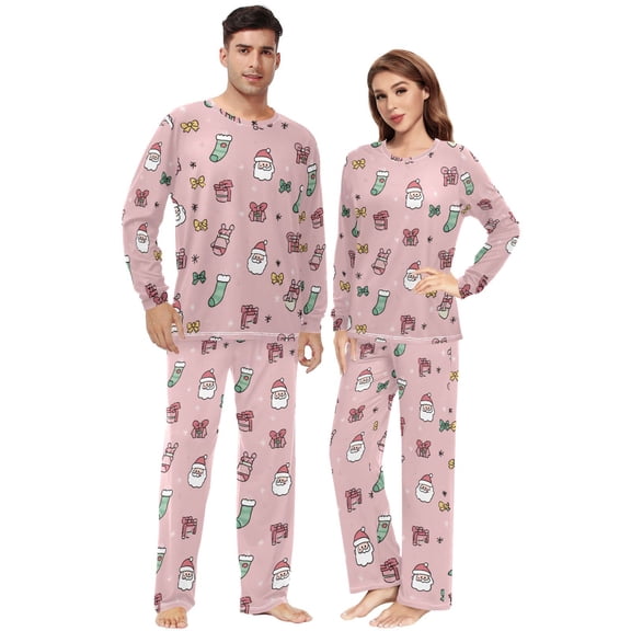 Matching Pajamas for Couples Pink Christmas His and Hers Pajamas Sets Soft Long Sleeve Sleepwea
