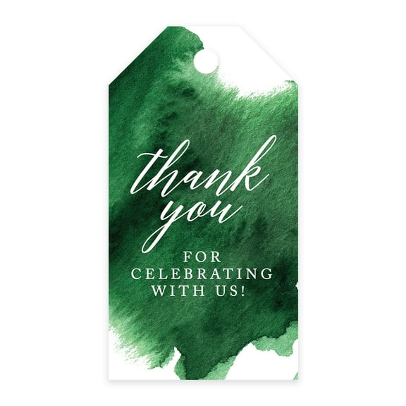 Koyal Wholesale Thank You For Celebrating With Us Favor Tags Emerald Green Watercolor Cardstock Gift Tags 100-Pk
