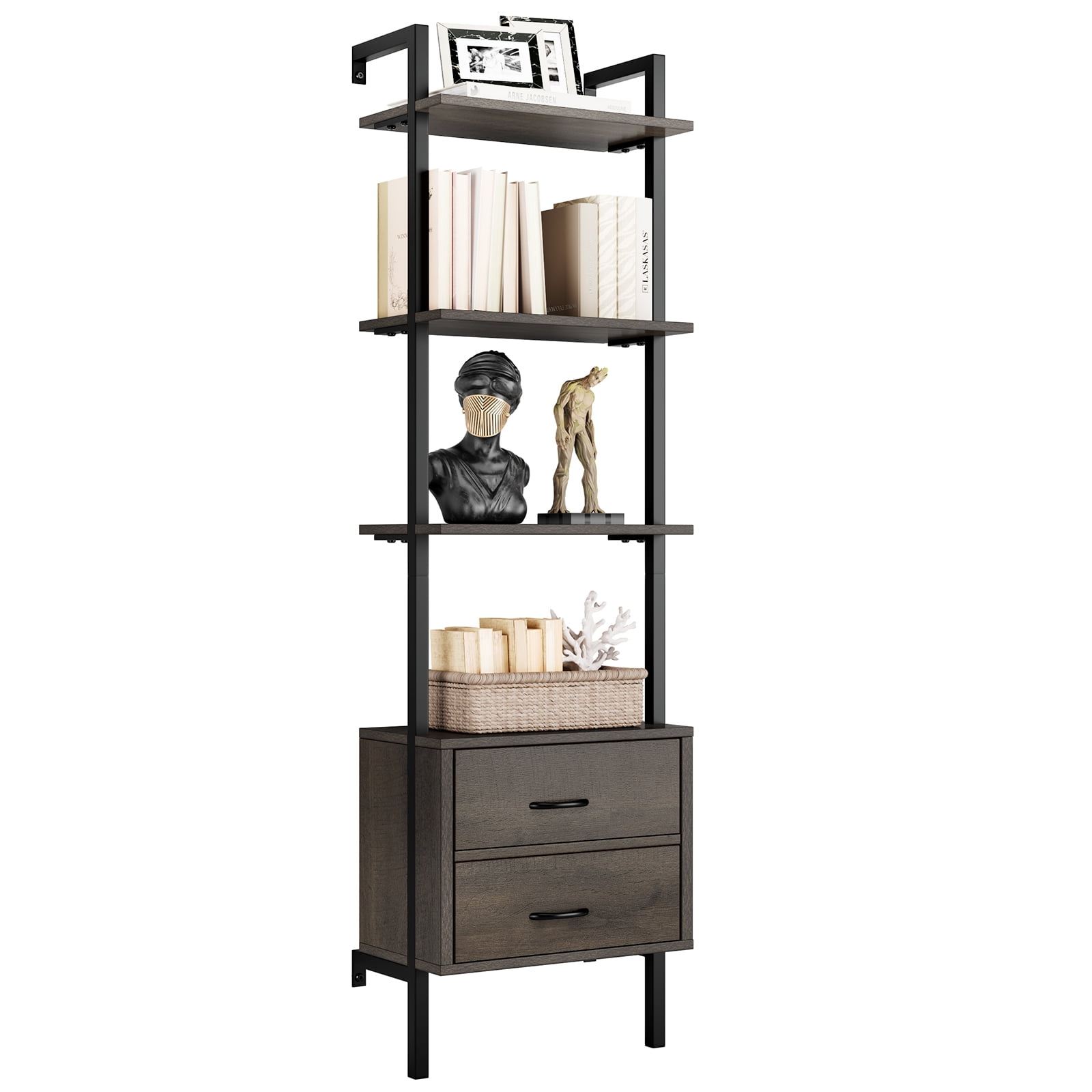 Buy Homfa Industrial Ladder Bookcase, Tall Bookshelf with 2 Fabric