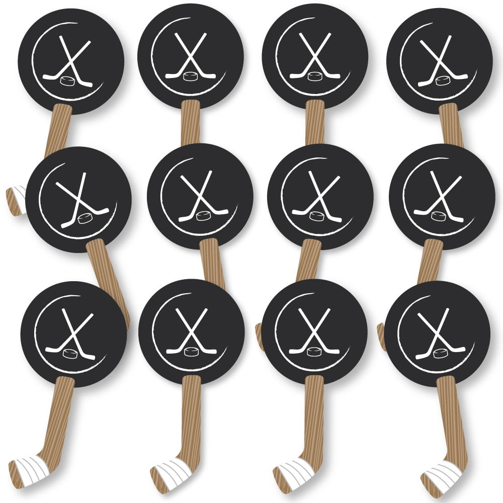 Shoots & Scores! Hockey Spirit Cheer Gear Fan Sports Swag Paddles Set of 12 by Big Dot of Happiness, LLC