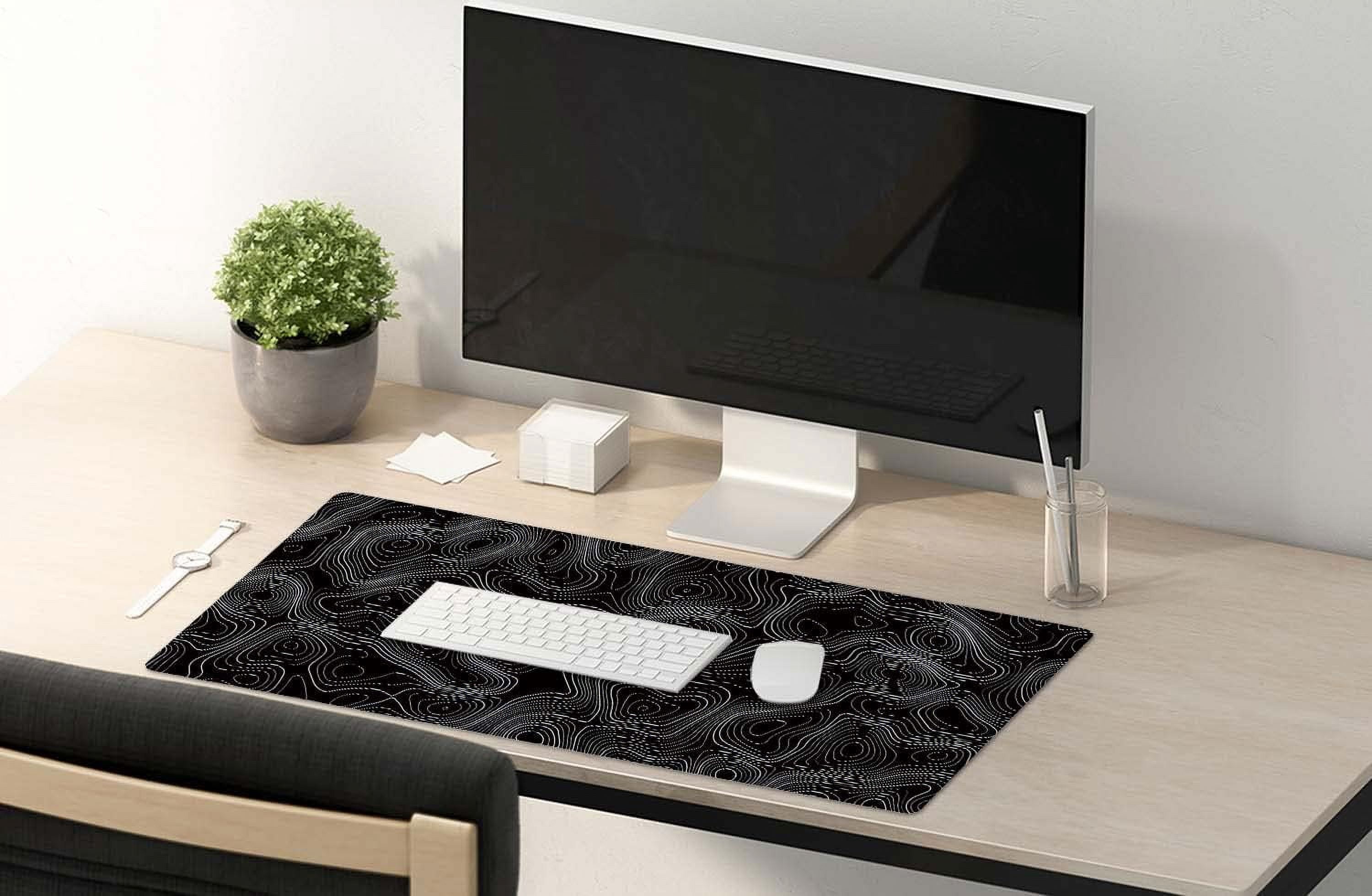 Black Topographic Extended Gaming Mouse Pad XXL ArtSo Large Keyboard Mat Long Mousepad Desk Decor Writing Pad Non Slip Rubber Base Stitched Edges for Work, Game, Office, Home, 35.4" x 15.7"