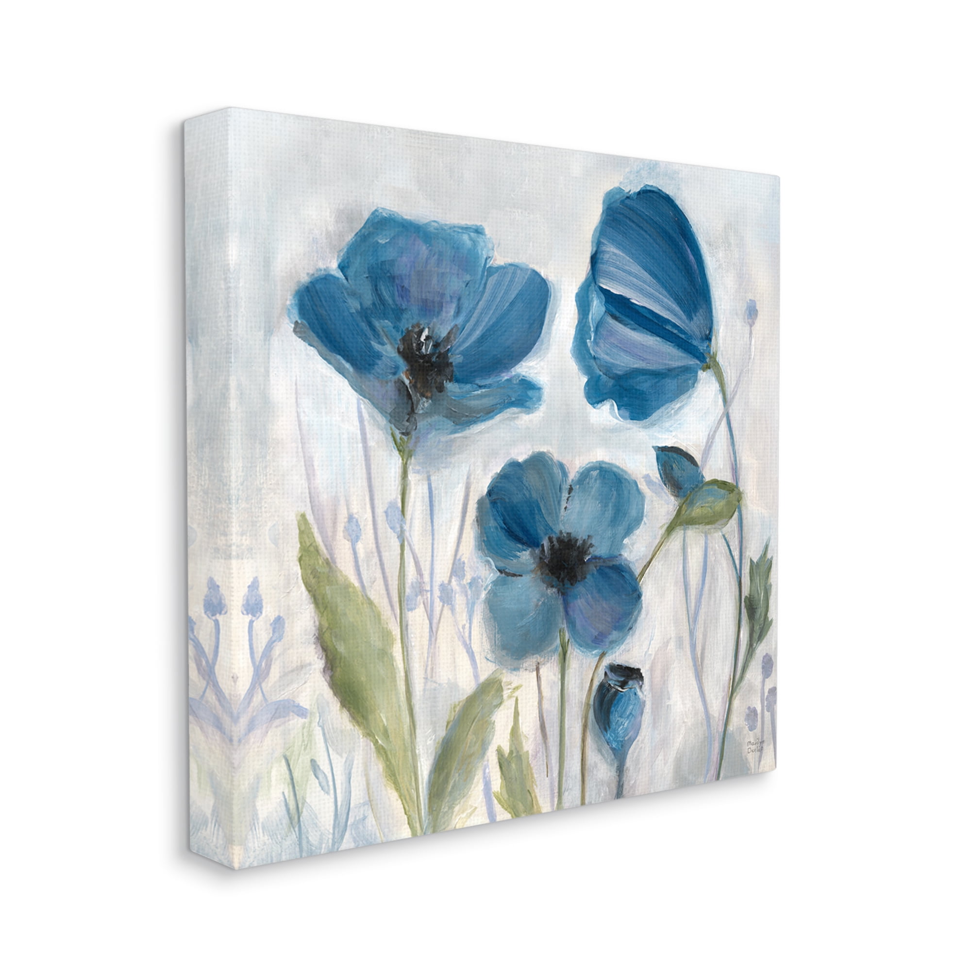 Stupell Industries Blue Garden Poppies Botanical & Floral Painting Gallery Wrapped Canvas Art Print Wall Art, 36 x 36