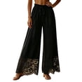 thumbnail image 2 of Mifsaly Wide Leg Palazzo Pants for Women High Waist Drawstring Casual Lounge Trousers Floral Lace Hem Flowy Beach Vacation Boho Bottoms Black,M, 2 of 5