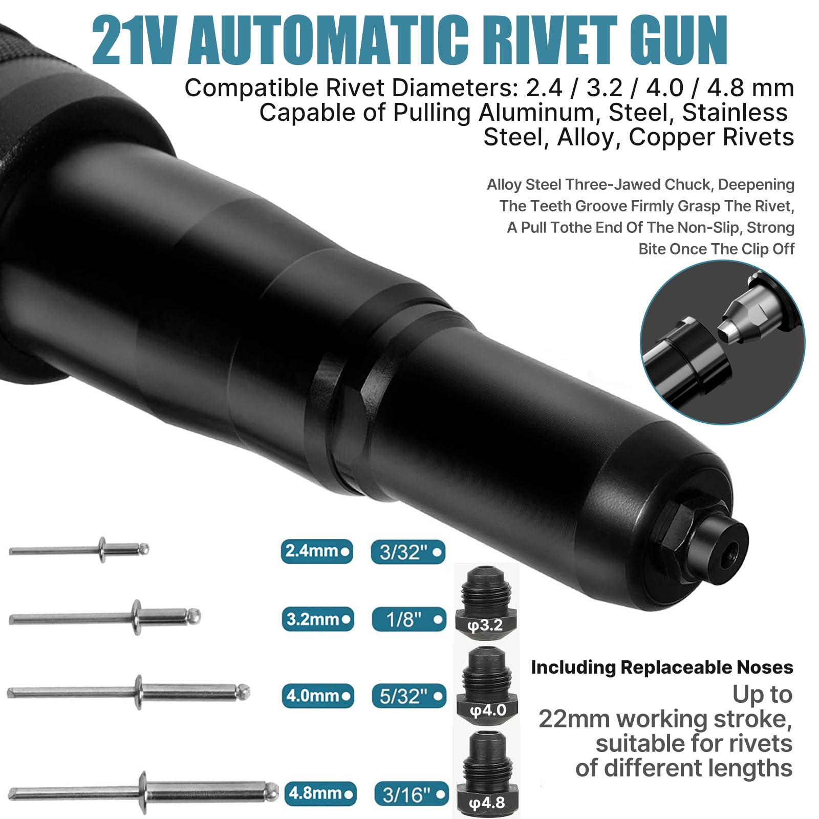 iMeshbean Cordless Rivet Gun, with Battery and Charger, 21V