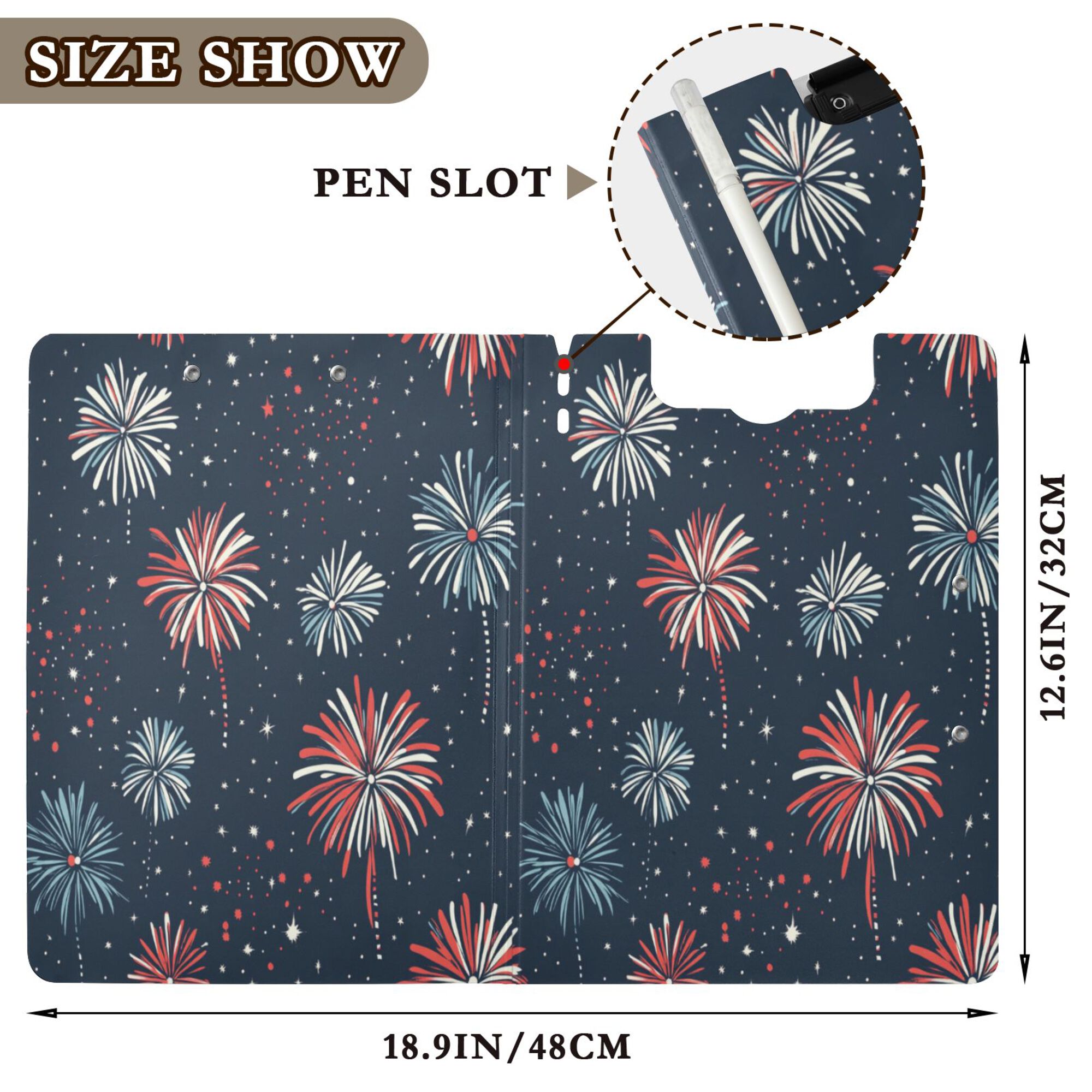 FORMRS A4 Clipboard Folder with Pen Holder Horizontal Foldable School Office Binder, Starry Fireworks Pattern