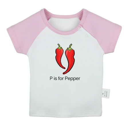 

iDzn P is For Pepper Funny T shirt For Baby Newborn Babies T-shirts Infant Cute Veggies Tops 0-24M Kids Graphic Tees Clothing (Short Pink Raglan T-shirt 12-18 Months)