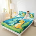 thumbnail image 4 of Manfei Cartoon Dinosaur Twin Sheet Sets for Boys Girls, Blue Orange Dino Twin Fitted Sheet, Cute Animal Flat Sheet, Super Cozy Room Decor 3-Piece, 4 of 7