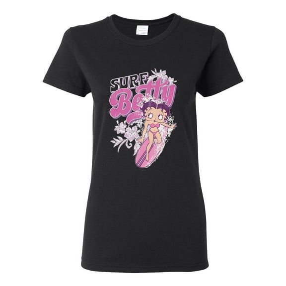 Wild Bobby Shore Surfer Betty Boop Betty Boop Womens T-Shirt, Black, Small