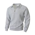 thumbnail image 3 of Dweltoz Mens Quarter Zip Pullover Sweater Knit Polo Long Sleeve Cable Ribbed Collar Cuffs Slim Fit Fall Winter Top,Gray L, 3 of 9