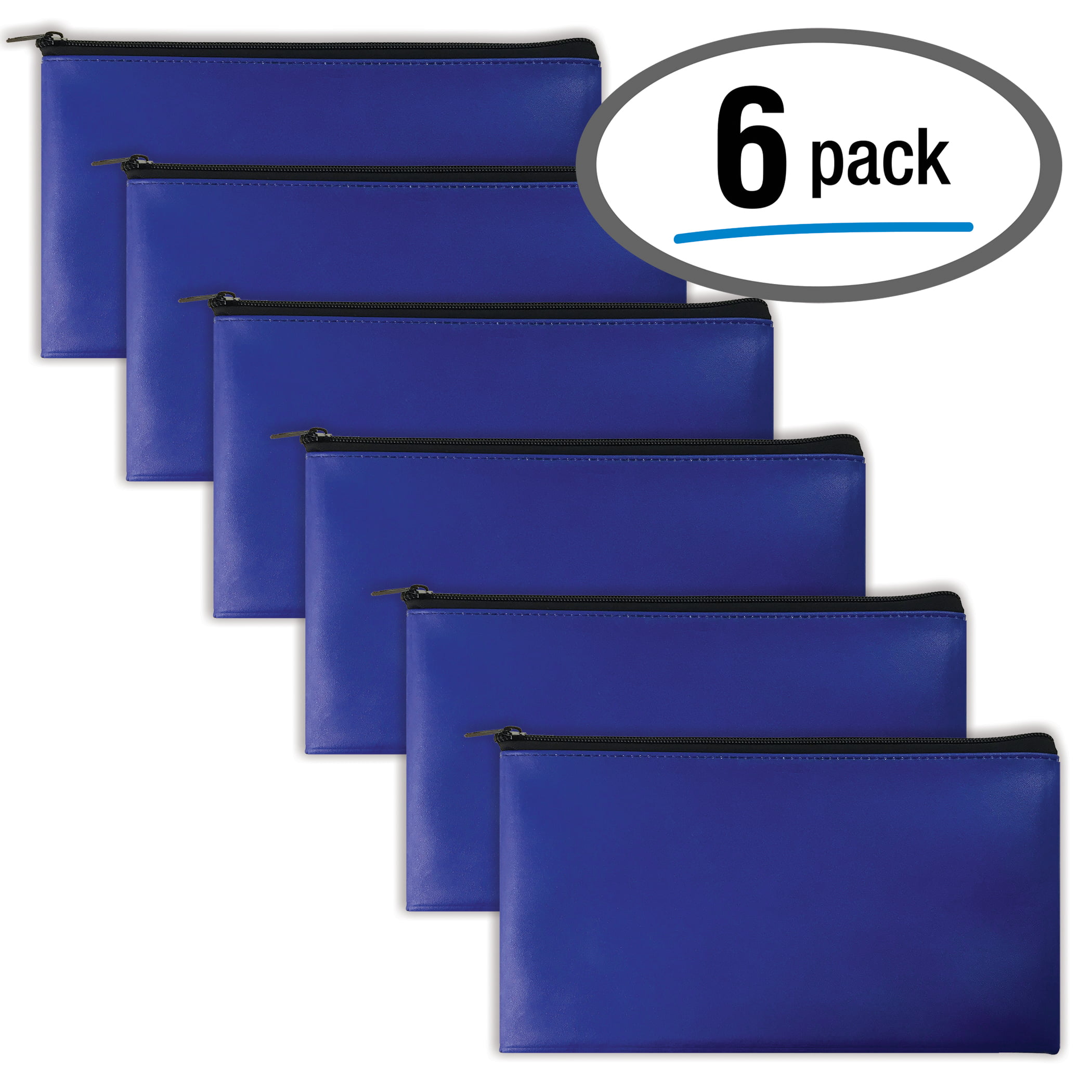 6 Pack, Zippered Security Bank Deposit Bag, by Better Office Products, Leatherette, Cash Bag ...
