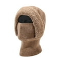 thumbnail image 2 of Unisex Winter Balaclava Hat, Fleece Lined Thermal Knit 3-in-1 Integrated Face Mask Neck Warmer, One Piece Hood for Skiing Hiking and Extreme Cold Weather - Khaki, 2 of 4