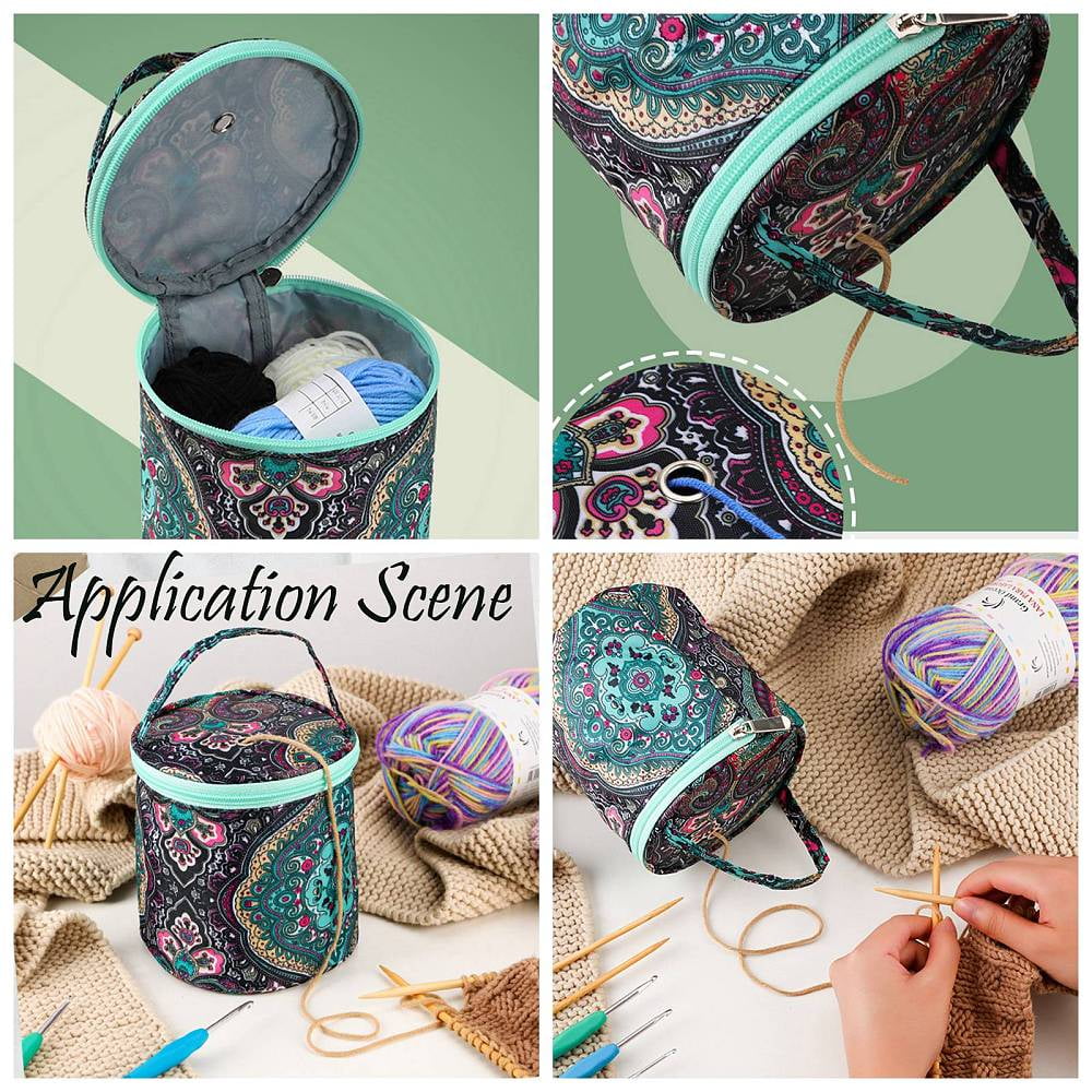 Polyester Column Yarn Storage Bags for Portable Knitting Yarn Balls Organizer Leaf 14x14cm