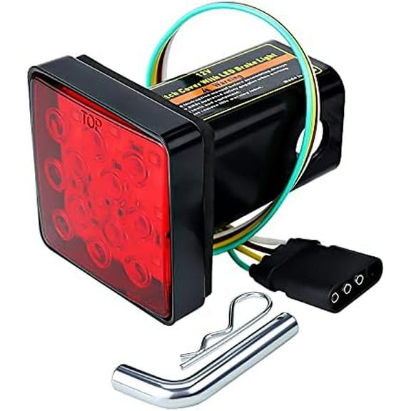 Trailer Hitch Receiver Cover with 12 LEDs Red Brake Light with 2" Receiver for Towing Truck RV and SUV