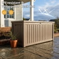 thumbnail image 2 of Decksplore 150 Gallon Outdoor Storage Box, Extra Large Waterproof Resin Deck Box with Hydraulic Gas Struts & Lockable Lid for Patio Cushions, Garden Tools, Pool Accessories, UV-Resistant, Brown, 2 of 9