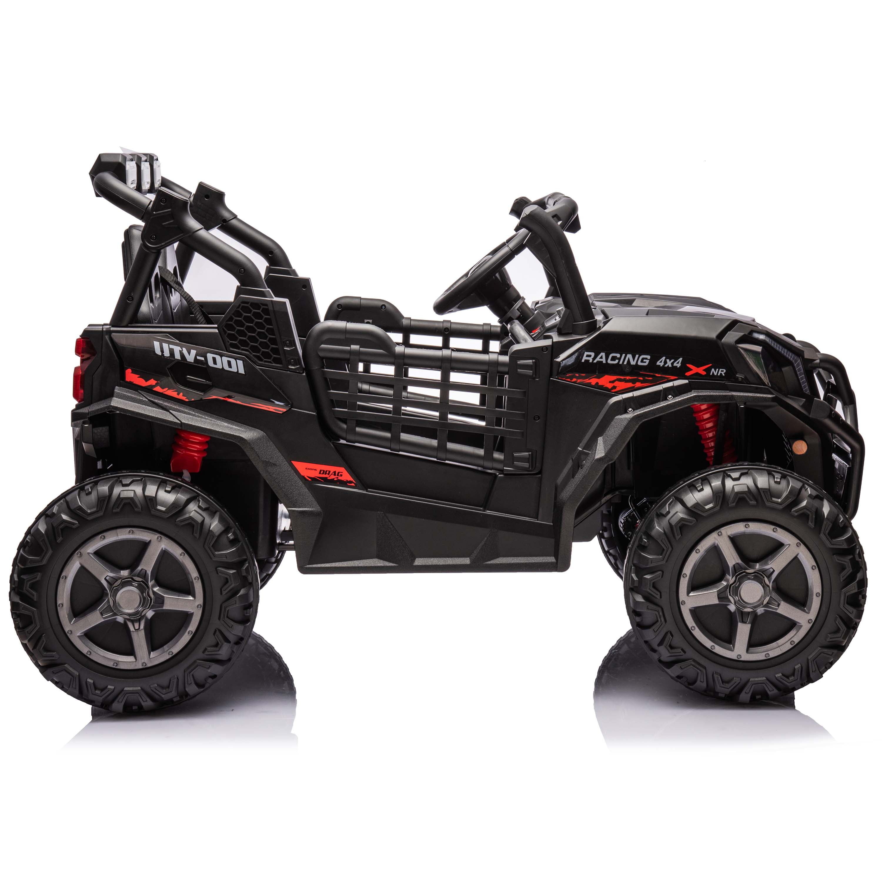 Joyracer 4WD 24 V Ride on Toys UTV with 2 XL Seaters, 4*200W Motor Kid Electric Power Car Wheels with Remote Control, LED Lights, Spring Suspension, 3 Speeds, Bluetooth Music, Black