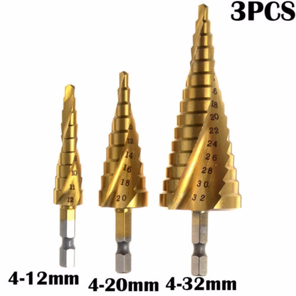 3pcs HSS-Co Cobalt Spiral Groove Step Drill Bit Hole Cutter 3-12mm/4-22mm/6-24mm 