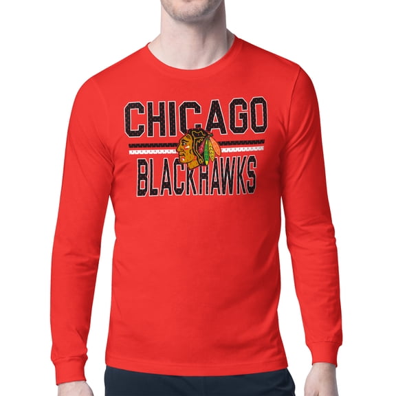 Men's Starter Red Chicago Blackhawks Mesh Look Team Name Long Sleeve T-Shirt