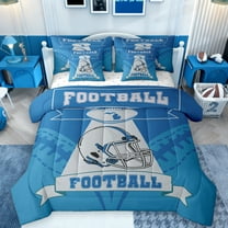 Feelyou American Sports Lover Twin Bedding Sets 7-Piece, Est Sleep Football Bedding Comforter Set, Blue Grey Abstract Line Reversible Sheet Sets, Super Cozy Room Decor