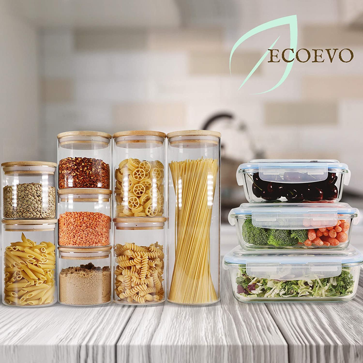 OSQI [Taller] 92oz Glass Jars with Airtight Lid - Set of 3 Large Glass Food Storage  Jars for Kitchen Pantry Spaghetti, Square Mason Jars with Labels