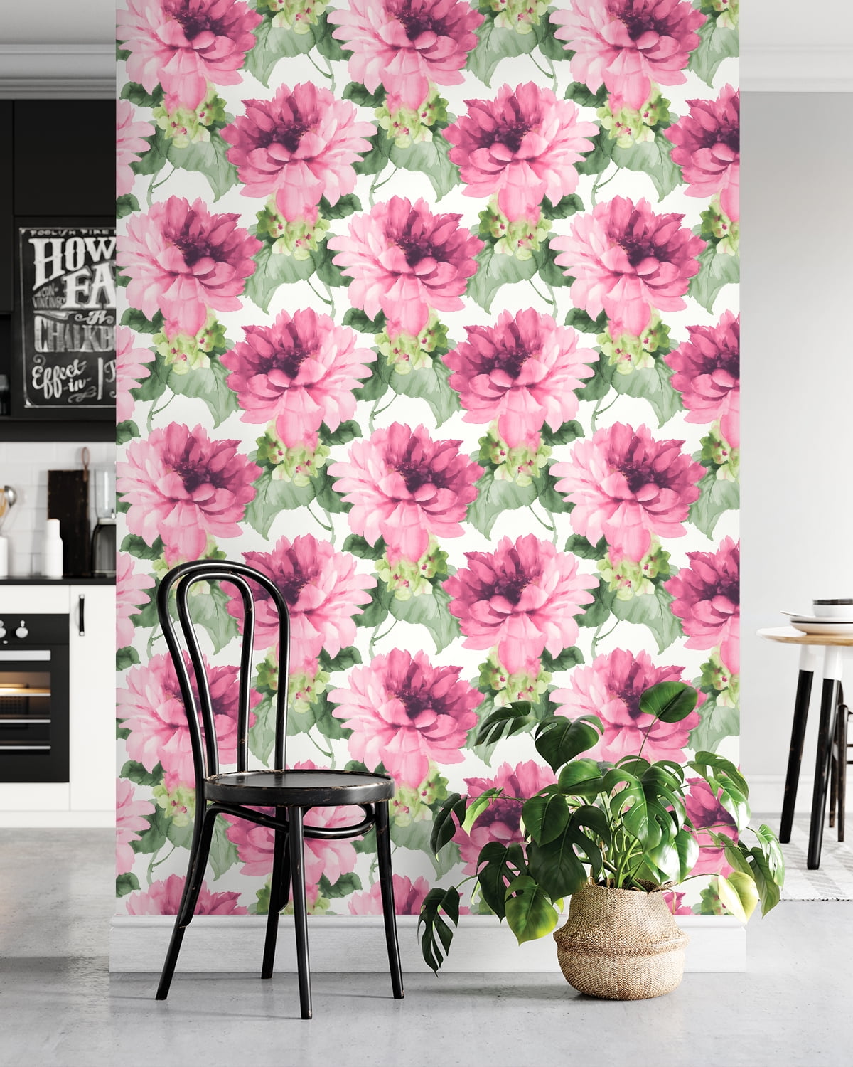 NextWall Harry & Grace Watercolor Floral Peel and Stick Wallpaper 20.5 in. W x 18 ft. L - Cerise Pink & Evergreen