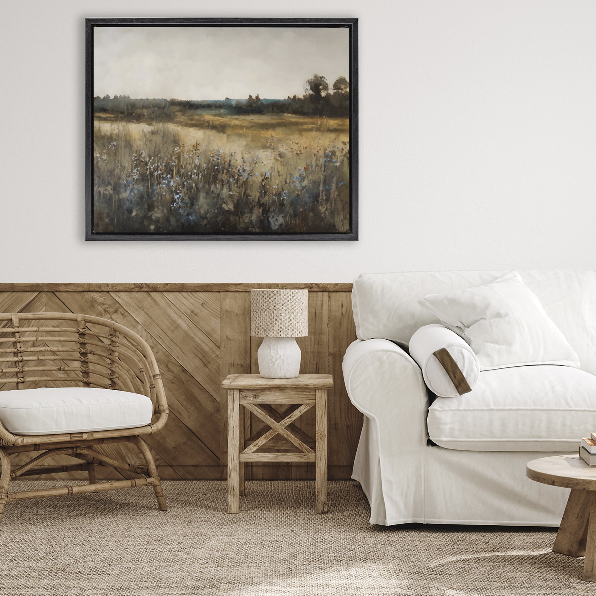 Stupell Industries Wildflowers & Wheat Meadow Black Framed Floater Canvas Wall Art, design by Creative Studio
