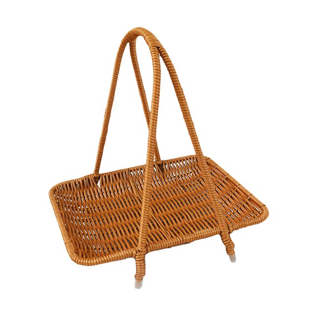 DOLITY Food Serving Basket Storage Rack Fruit Snacks Holder Lightweight Multipurpose for Toiletries Imitation Rattan with Top Handle Single Layer