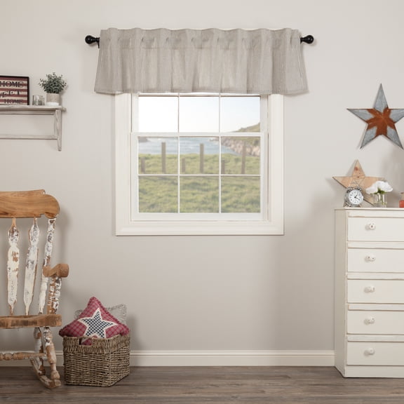 VHC Brands Hatteras Seersucker Ticking Striped Cotton Americana Kitchen Curtains Rod Pocket Hanging Loops 16x72 Valance, Denim Blue