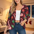 thumbnail image 3 of EANJE Women Christmas Graphic Open Front Cardigan, 3/4 Sleeve Loose Lightweight Shrug, Casual Printed Thin Knit Layering Top Wine L, 3 of 6