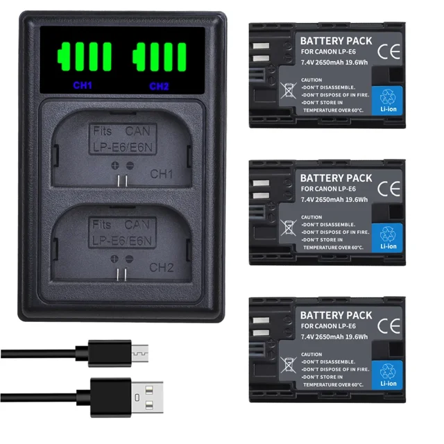 LP-E6NH LP-E6N LP E6 Battery for Canon EOS R R5 R7 R6 R5C 60Da 60D 70D 80D 90D 5DSR 5Ds 5D 6D 7D Mark II