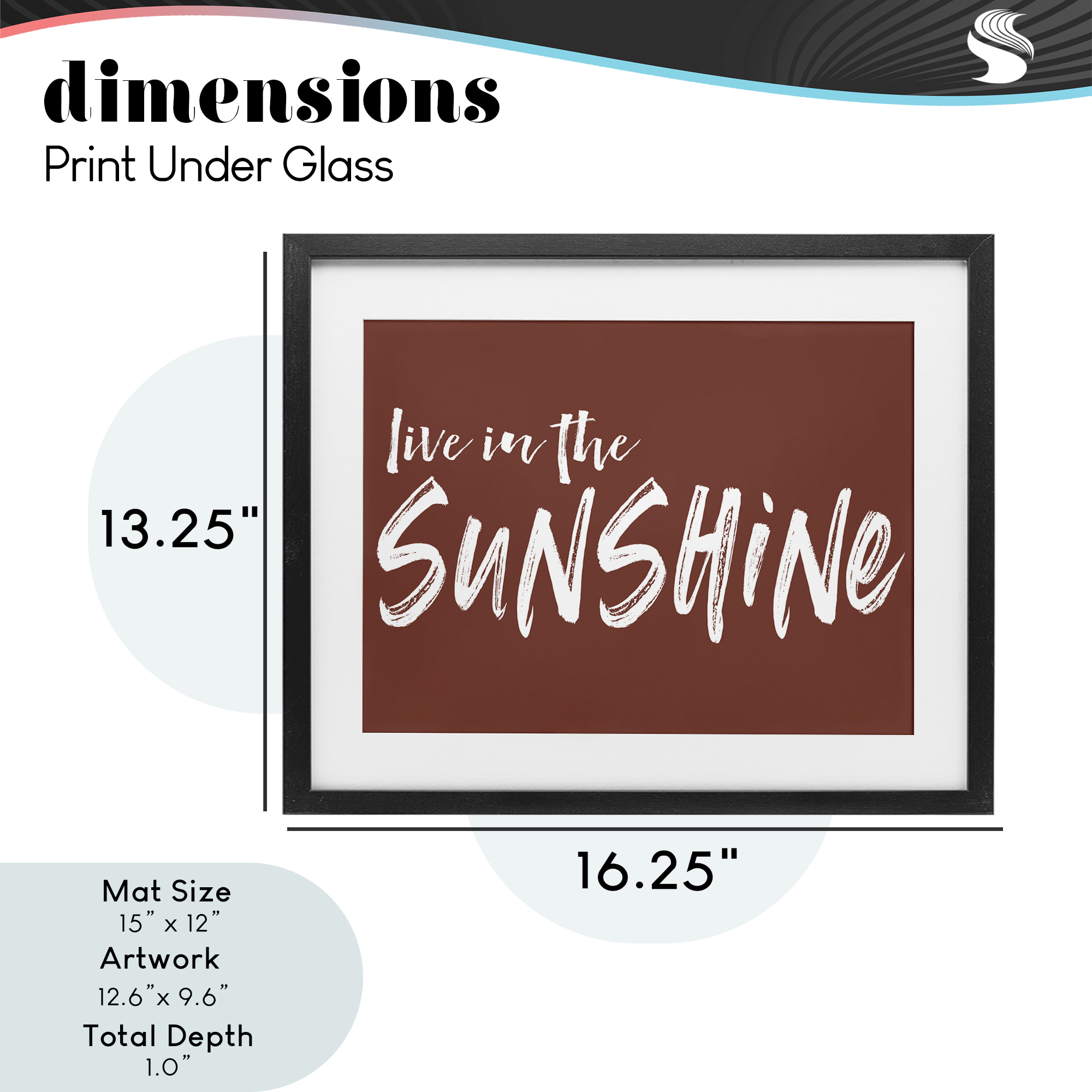 Live In The Sunshine Brown Black Framed Print Under Glass, design by Lettered and Lined