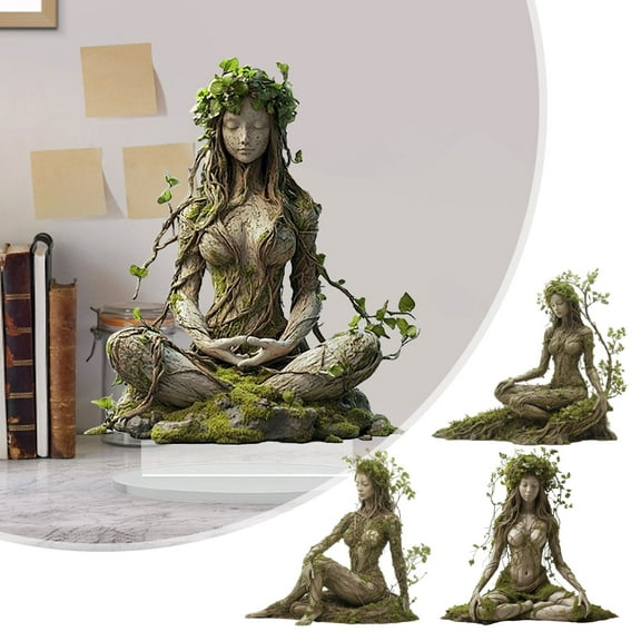 Bohemian Style Goddess Acrylic Plaque Statue Desk Decor, Nature Spirit Art Office Decor,Multi-Functional Home Art with Storage Bag,Boho Chic Gift for Lovers