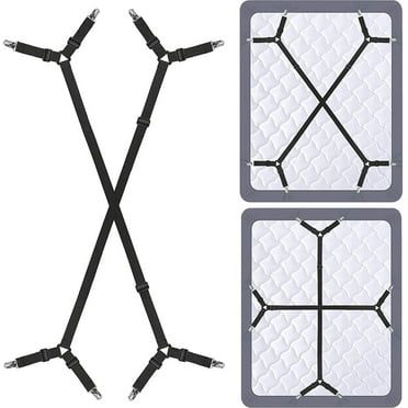 Bed Sheet Holder Straps - Adjustable Crisscross Sheet Clips Elastic Band Fitted Bed Sheet Fasten Suspenders Grippers,2Pcs/Set Black